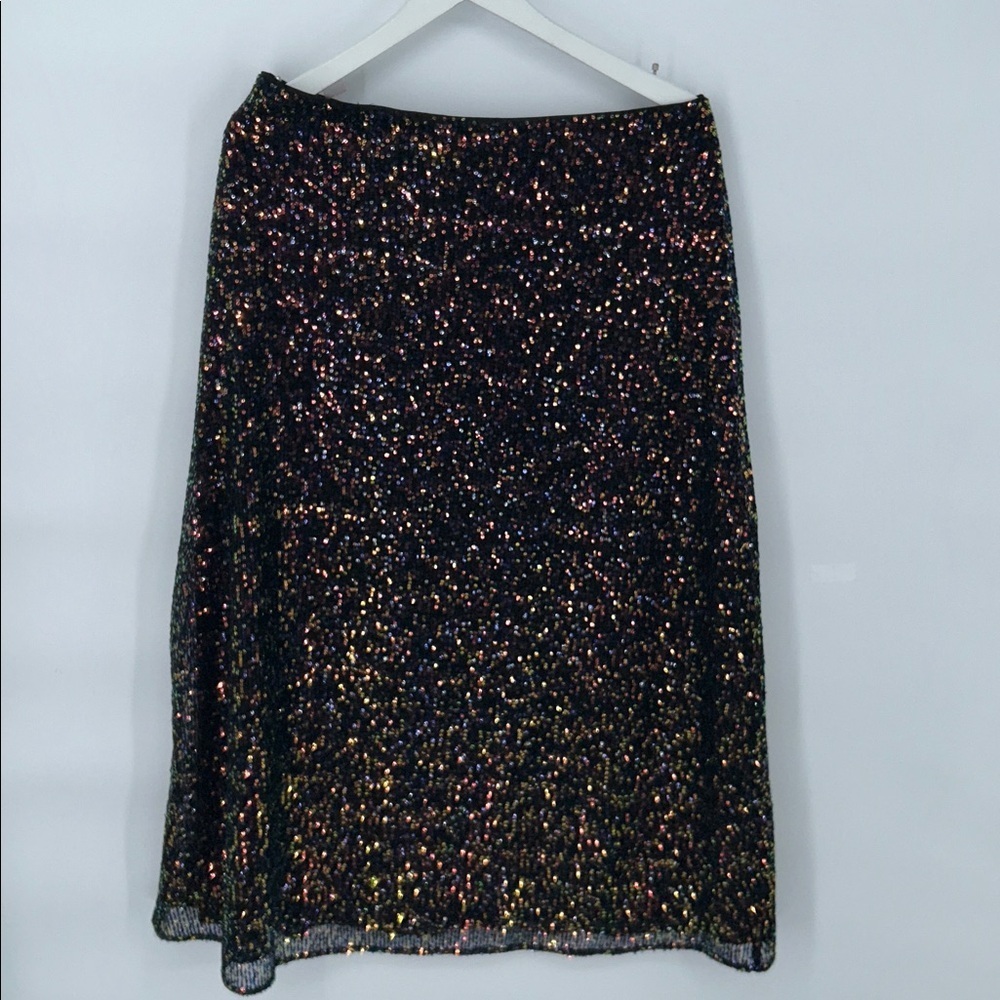 Loft Sequin Midi Skirt in Multicolor Red Black Blue Gold Size 8 - Picture 7 of 11
